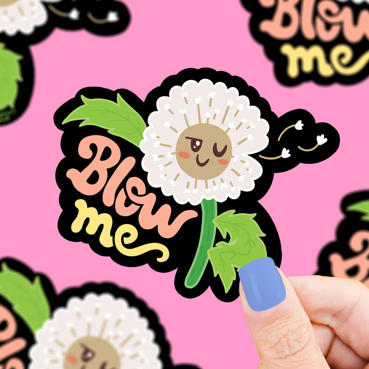 Blow Me Dandelion Funny Flower Water Bottle Vinyl Sticker