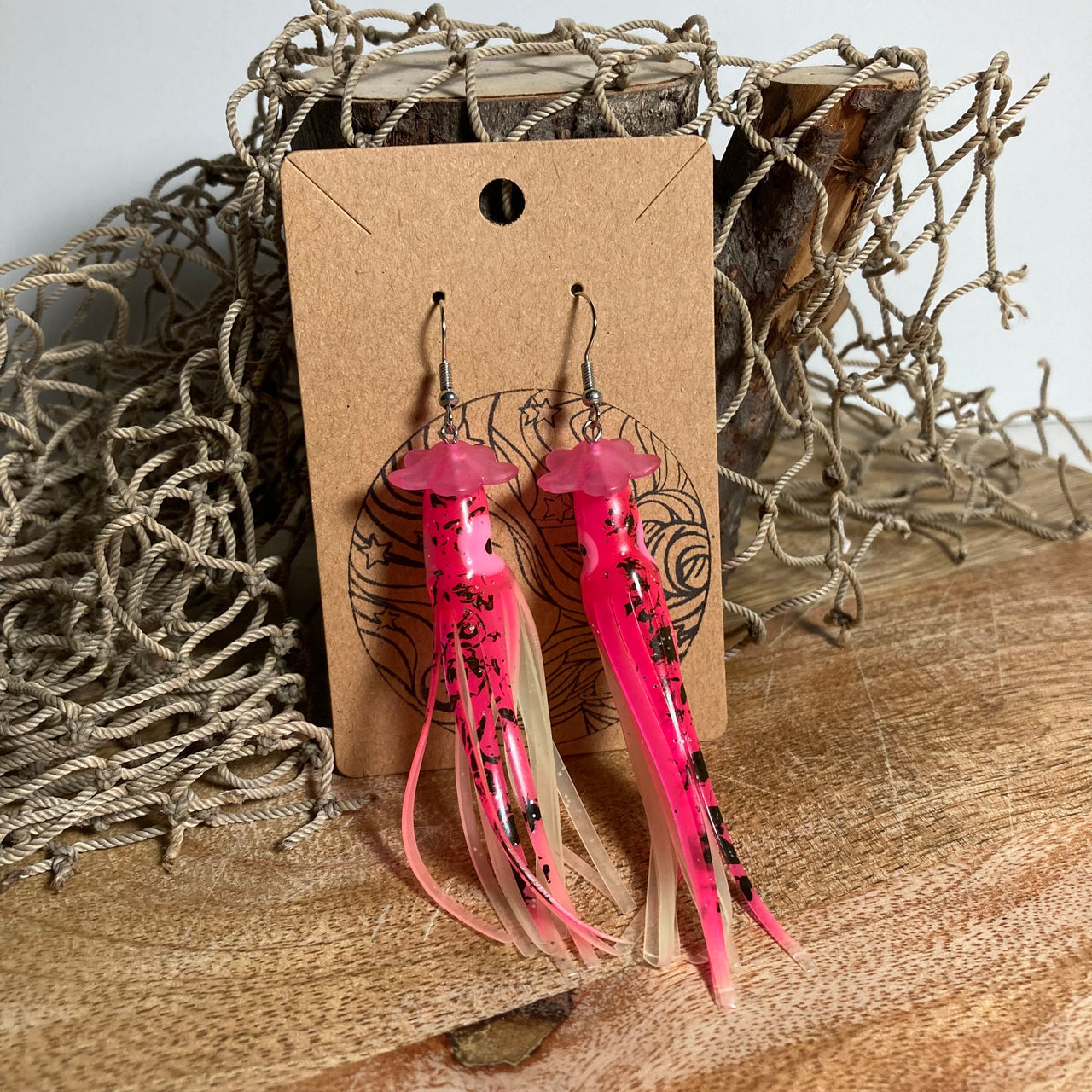 Medium Hoochie Earrings - Pink and White Stripe