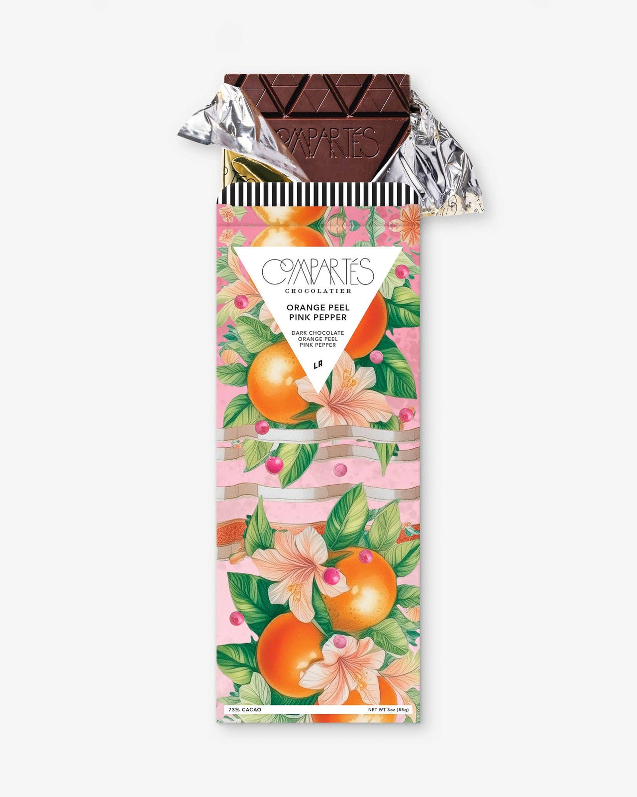 Orange Peel Pink Pepper Dark Chocolate Bar - Vegan