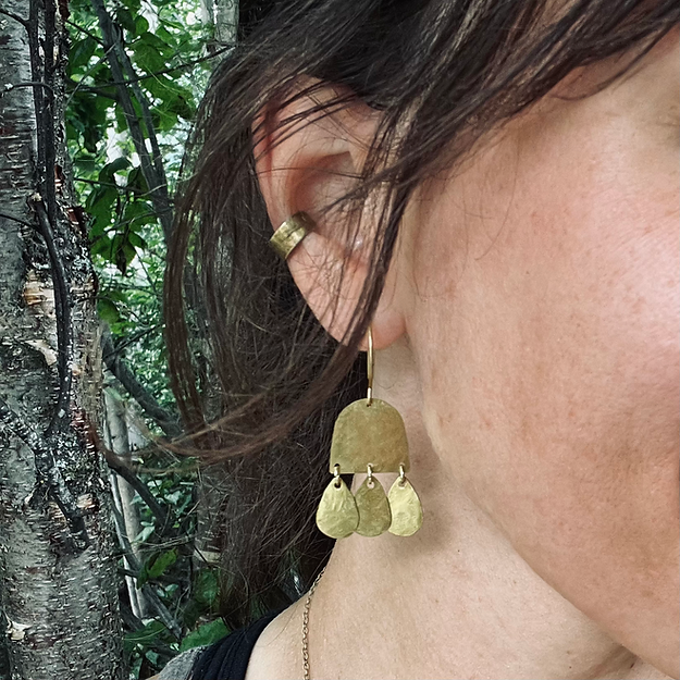 Rain Cloud Earrings - Hammered Brass