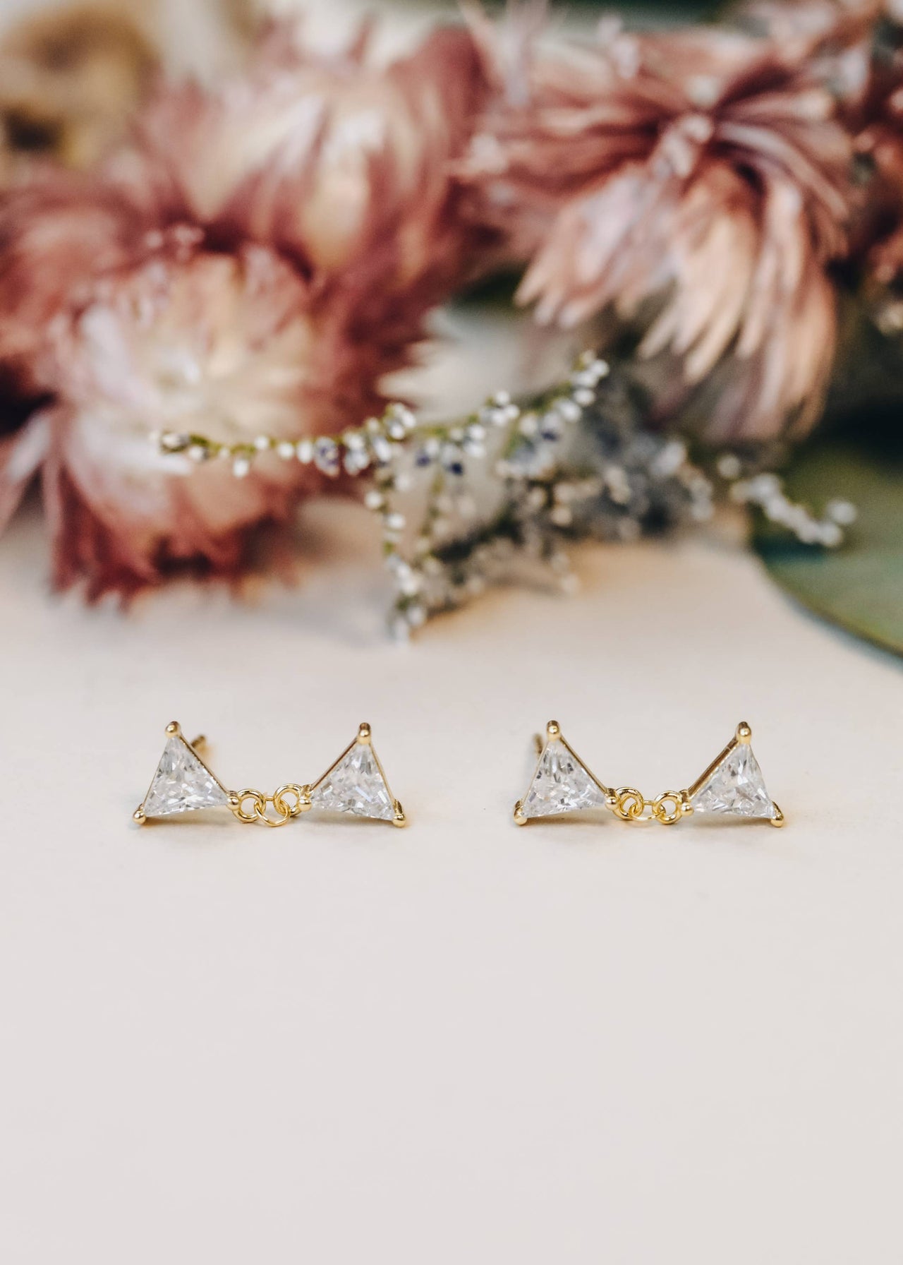 Dual Triangle Drop - Gold Earrings