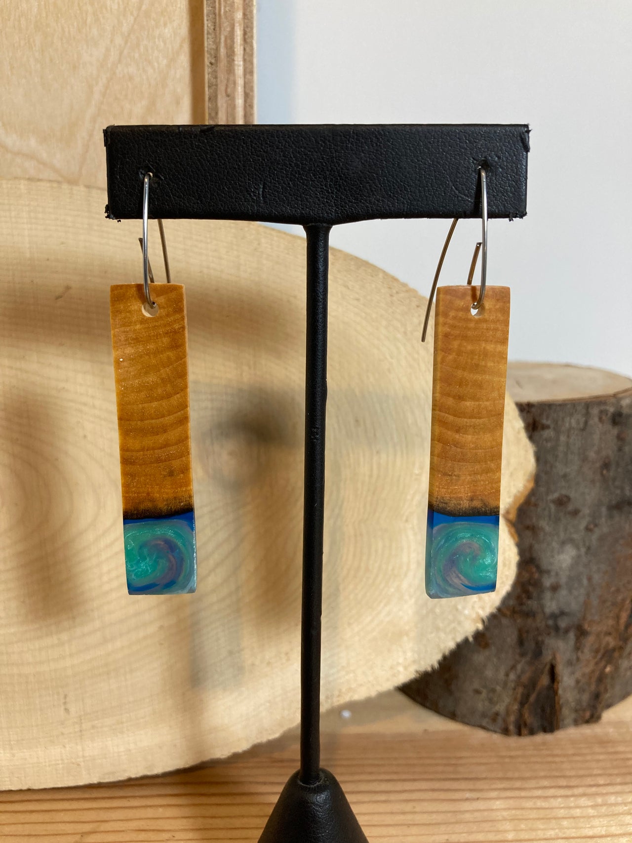 Birch Burl Resin Cast Earrings 7