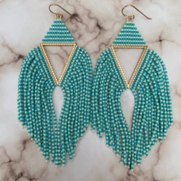 Small Sunflare Earrings - Turquoise and Cream (Set A)