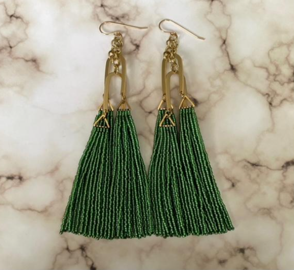 Criss Cross Arch Earrings - Satin Lined Green (Set A)