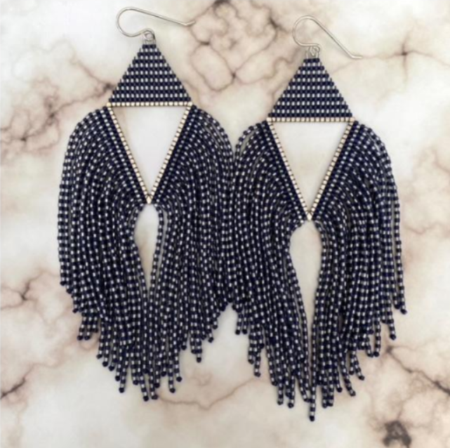 Medium Sunflare Earrings - Navy and Grey and Silver ( Set A)