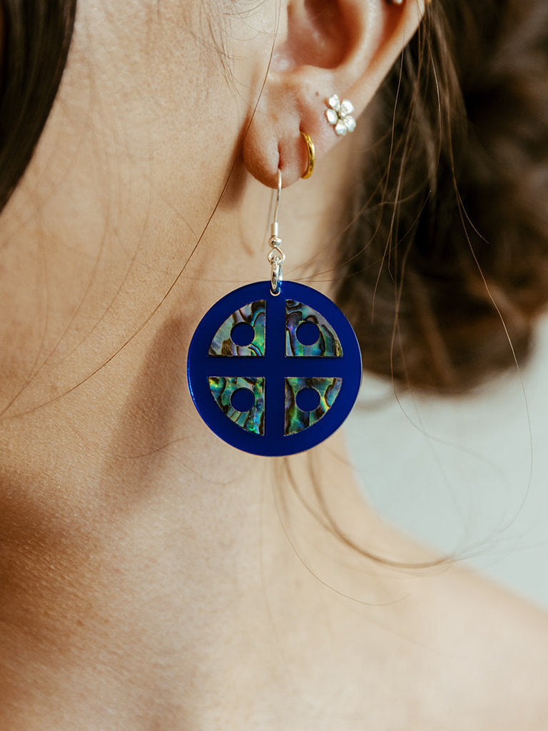 Protector Shield Earrings - Cobalt Mirror